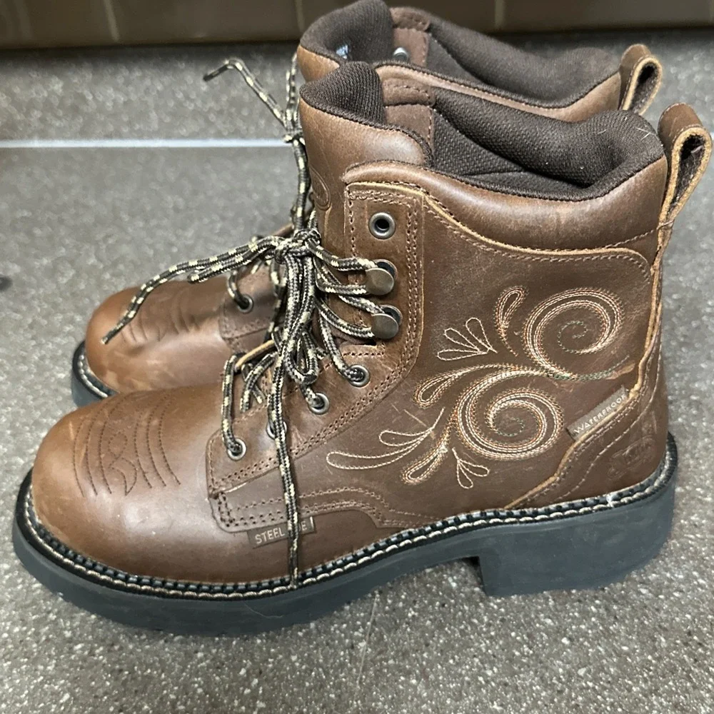 Justin Gy985 Women's 8B Steel Toe Safety Work Boots EH Waterproof Slip Resistant